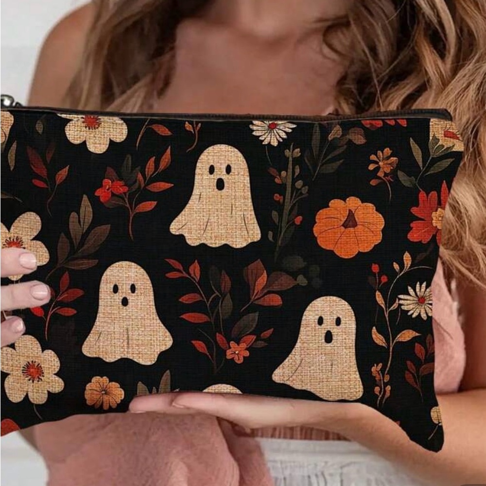 Floral Ghost Print Clutch Bag - Black and Tan. BRAND NEW NO TAGS